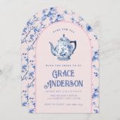 ピンク&ブルーチノワセリーティーポットティー 招待状 (正面/裏面)