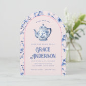 ピンク&ブルーチノワセリーティーポットティー 招待状 (スタンド正面)