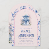 ピンク&ブルーチノワセリーティー招待状 招待状 (正面/裏面)