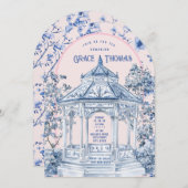 ピンク&ブルーチャイノエリーパゴダティー招待状 招待状 (正面/裏面)