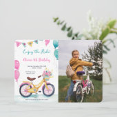 ピンク&ブルーバイク誕生日パーティーの写真 招待状 (スタンド正面)