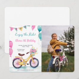 ピンク&ブルーバイク誕生日パーティーの写真 招待状