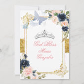 ピンク&ブルーバタフライキンセアニェラメキシコ誕生日 招待状 (裏面)