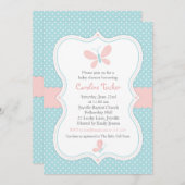 ピンク&ブルーバタフライベビーガールシャワー招待状 招待状 (正面/裏面)