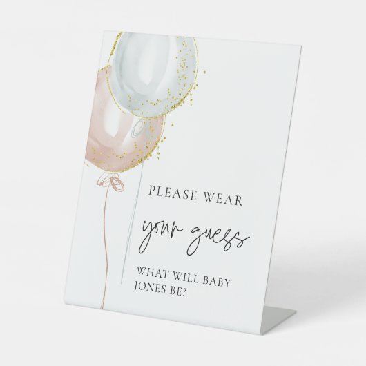 ピンク&ブルーバルーンジェンダーあなたの推測を明らかにする衣服 台座サイン (正面)