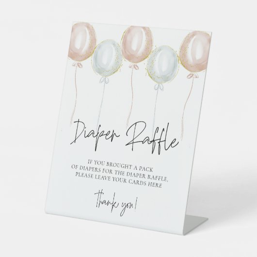 ピンク&ブルーバルーンジェンダーおむつラッフルを明らかにする 台座サイン (正面)