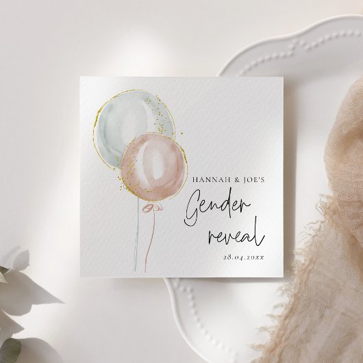 ピンク&ブルーバルーンジェンダーがチームボーイを明らかにする スタンダードカクテルナプキン