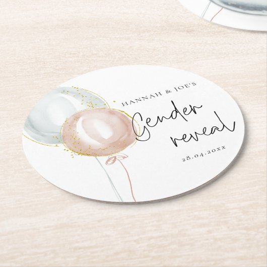 ピンク&ブルーバルーンジェンダーがチームボーイを明らかにする ラウンドペーパーコースター (アングル)