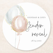 ピンク&ブルーバルーンジェンダーがチームボーイを明らかにする ラウンドペーパーコースター (正面)