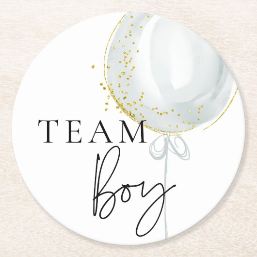 ピンク&ブルーバルーンジェンダーがチームボーイを明らかにする ラウンドペーパーコースター (正面)