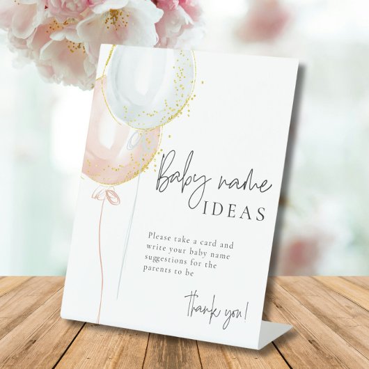 ピンク&ブルーバルーンジェンダーベビー名のアイディア 台座サイン