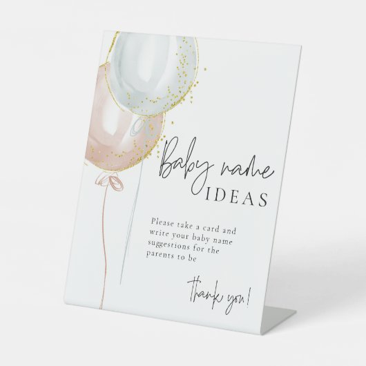 ピンク&ブルーバルーンジェンダーベビー名のアイディア 台座サイン (正面)