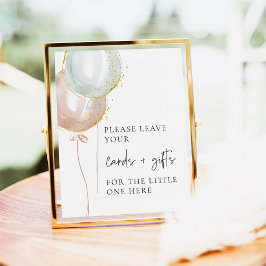 ピンク&ブルーバルーンジェンダーリビールカード+ギフト ポスター