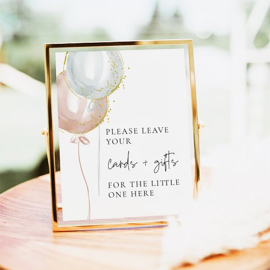 ピンク&ブルーバルーンジェンダーリビールカード+ギフト ポスター