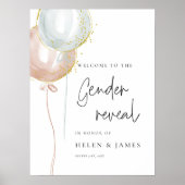 ピンク&ブルーバルーンジェンダー赤ちゃんのシャワーを明らかにする ポスター (正面)