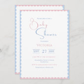 ピンク&ブルーバルーンベビーシャワー招待状 招待状 (正面/裏面)