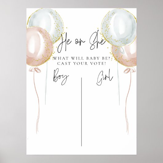 ピンク&ブルーバルーン彼または彼女はジェンダーの明らかにを投票 ポスター (正面)