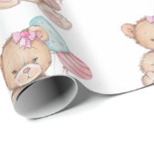 ピンク&ブルーバルーン&テディベアベビーガール ラッピングペーパー (ロールコーナー)