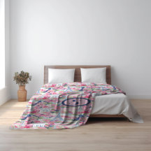 ピンク&ブルーパリモノグラパターン（の模様が）あるム