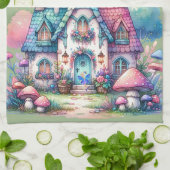 ピンク&ブルーフェアリーコテージコアモノグラムオングリーン | キッチンタオル (折り畳み)