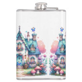 ピンク&ブルーフェアリーコテージコアモノグラムオンホワイト | フラスク (裏面)