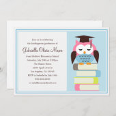 ピンク/ブルーフクロウ卒業パーティー招待状 招待状 (正面/裏面)