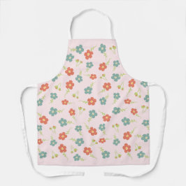 ピンク&ブルーフラワーエプロン – フレッシュフローラスタイル エプロン