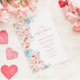 ピンク&ブルーフラワーベビーシャワー招待状 招待状