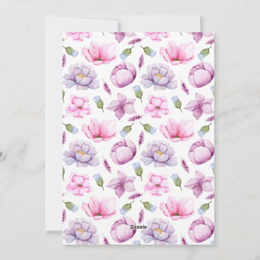 ピンク&ブルーフローラウォーターカラーハッピーイースターバニー シーズンカード (裏面)