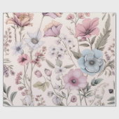 ピンク&ブルーフローラデザインラッピング紙 ラッピングペーパー (フラット)