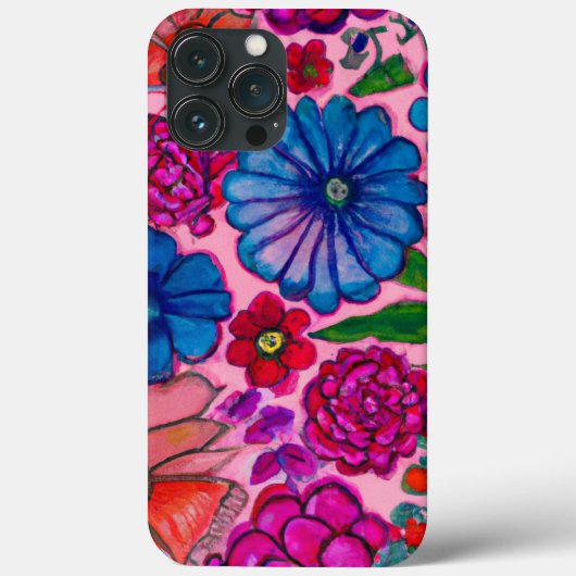 ピンク&ブルーフローラデザイン Case-Mate iPhoneケース (裏面)