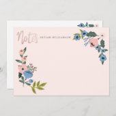 ピンク&ブルーフローラブロッサム植物リースノート ノートカード (正面/裏面)