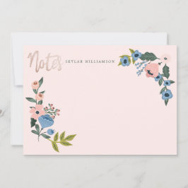 ピンク&ブルーフローラブロッサム植物リースノート ノートカード