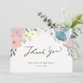 ピンク&ブルーフローラ結婚クリームありがとう サンキューカード (スタンド正面)
