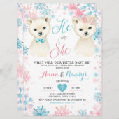 ピンク&ブルーベアーウィンタージェンダーリビール招待状 招待状 (正面/裏面)