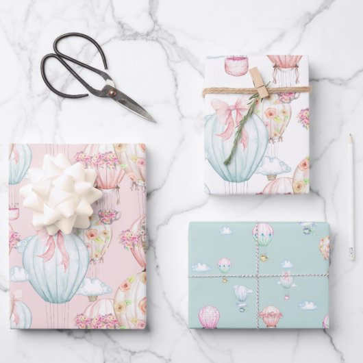 ピンク&ブルーベビーラッピング紙フラットシートセット ラッピングペーパーシート (正面)