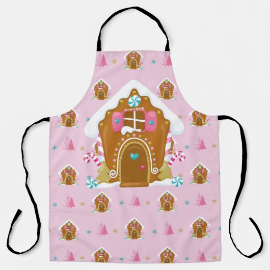 ピンク&ブルーホリデージンジャーブレッドハウス エプロン (正面)