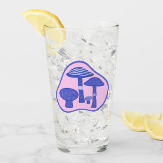 'ピンク&ブルーマッシュルーム'ピントガラス タンブラーグラス