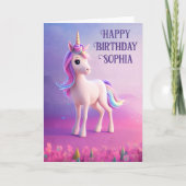 ピンク&ブルーマネのかわいい白いユニコーン カード (正面)