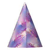 ピンク&ブルーマネのかわいい白いユニコーン パーティーハット (裏面)