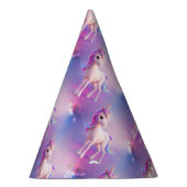 ピンク&ブルーマネのかわいい白いユニコーン パーティーハット (右)