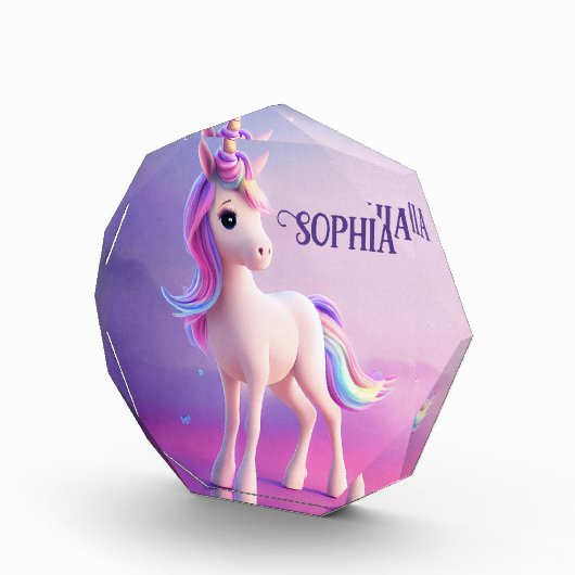 ピンク&ブルーマネのかわいい白いユニコーン フォトブロック (右)