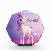 ピンク&ブルーマネのかわいい白いユニコーン フォトブロック (正面)