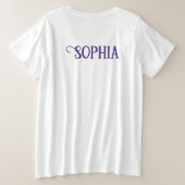 ピンク&ブルーマネのかわいい白いユニコーン プラスサイズTシャツ (デザイン裏面)