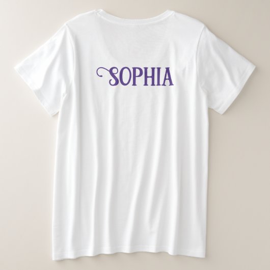 ピンク&ブルーマネのかわいい白いユニコーン プラスサイズTシャツ (デザイン裏面)