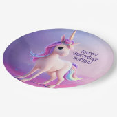 ピンク&ブルーマネのかわいい白いユニコーン ペーパープレート (アングル)