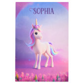 ピンク&ブルーマネのかわいい白いユニコーン メタルプリント (正面)