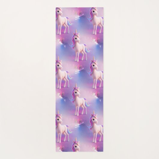ピンク&ブルーマネのかわいい白いユニコーン ヨガマット (裏面)