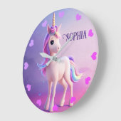 ピンク&ブルーマネのかわいい白いユニコーン ラージ壁時計 (傾斜)