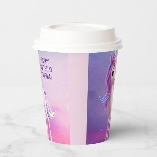 ピンク&ブルーマネのかわいい白いユニコーン 紙コップ (左)